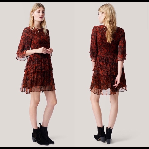 Ganni Revolve Beaumont Rust Black Smocked Dress - Picture 6 of 8